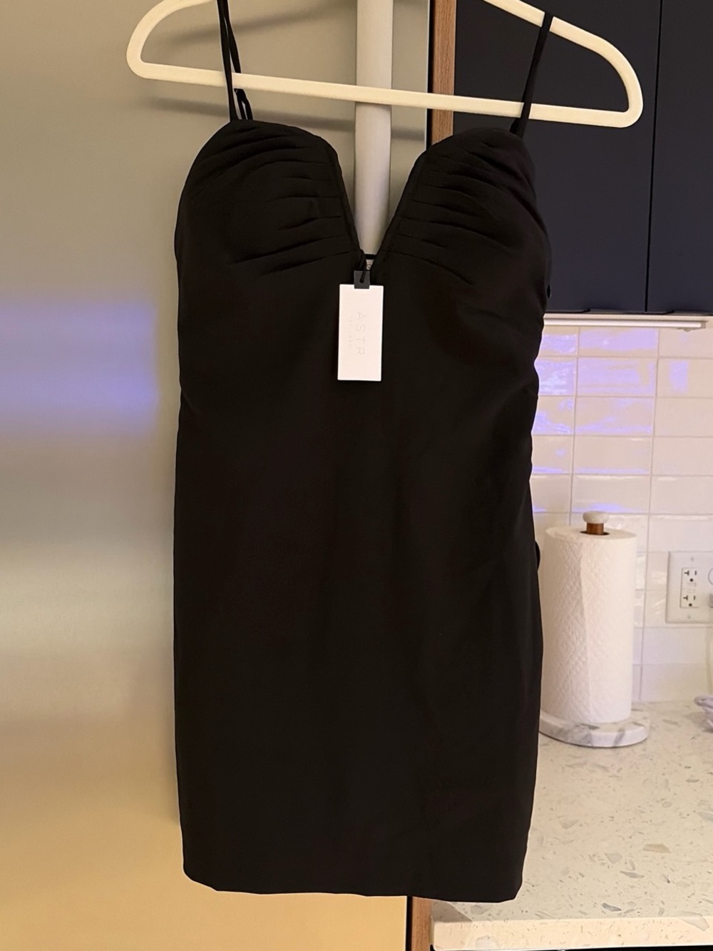 Anthropologie Black Spaghetti-Strap Ruched Bust Mini Dress